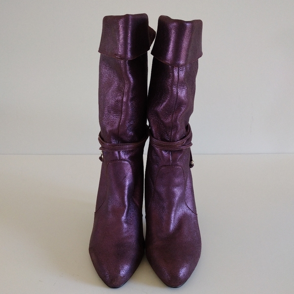 *NaNa Metallic Purple Leather Heeled Pull On Boots Vintage 10 - Picture 3 of 14